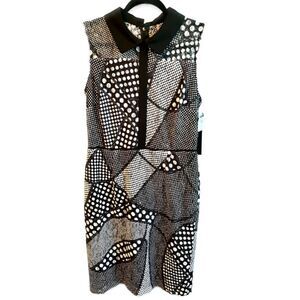 Andrew Marc Black and White Sheath Mini Dress with Peter Pan Collar Sz 10